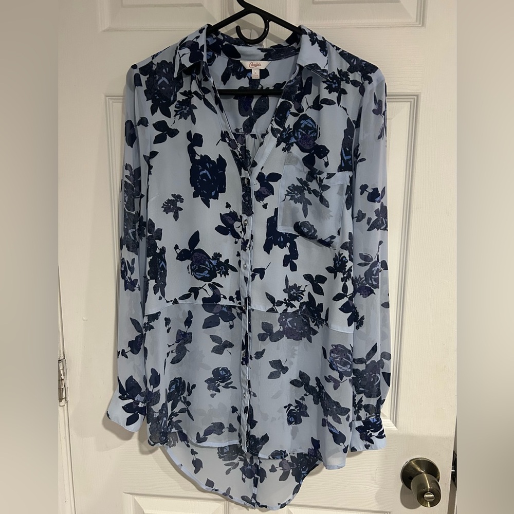 Blue Floral Button Down Blouse